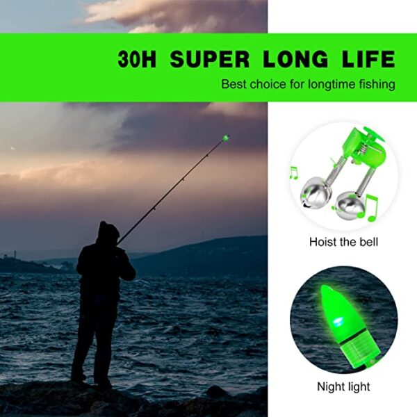 100pcs Fishing Bells for Rods Clip on Night Green Light Fishing Pole Alarm Bell 