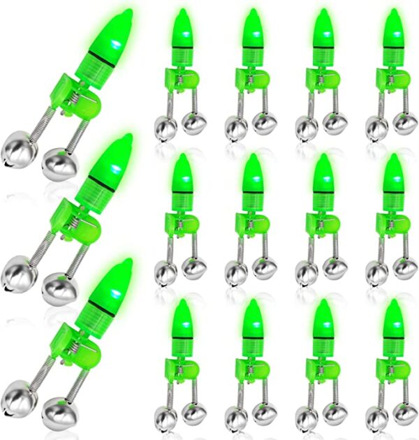 100pcs Fishing Bells for Rods Clip on Night Green Light Fishing Pole Alarm Bell 